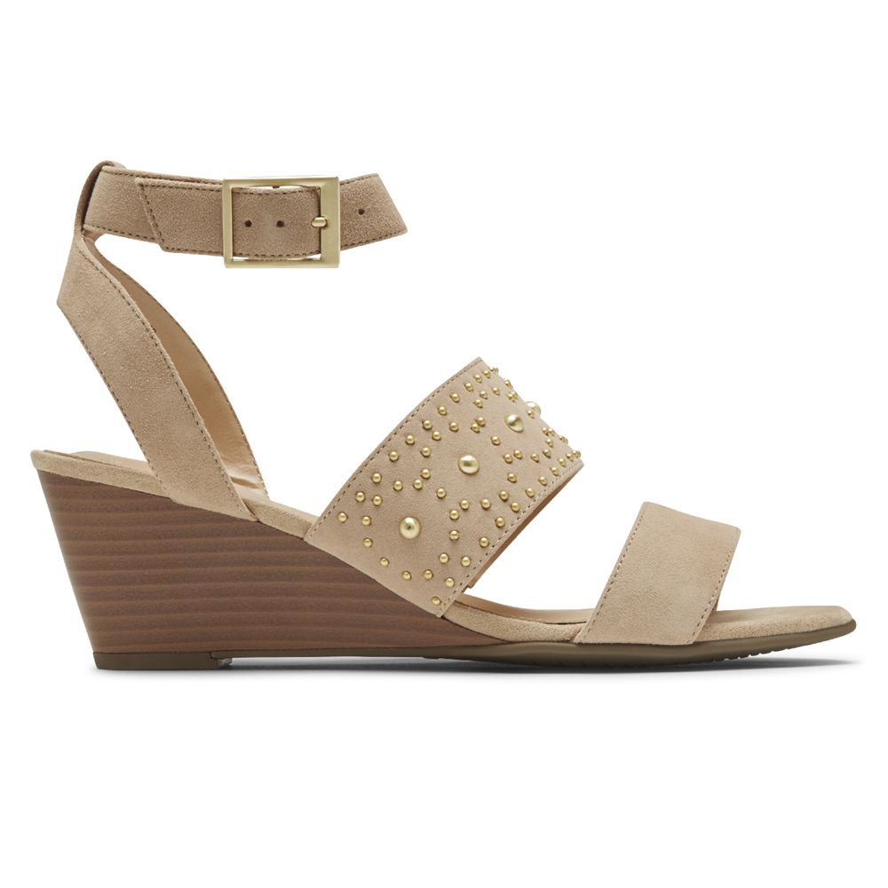 Rockport Total Motion Taylor Studded - Womens Wedges Sandals - Beige - NZ (BIF-813056)